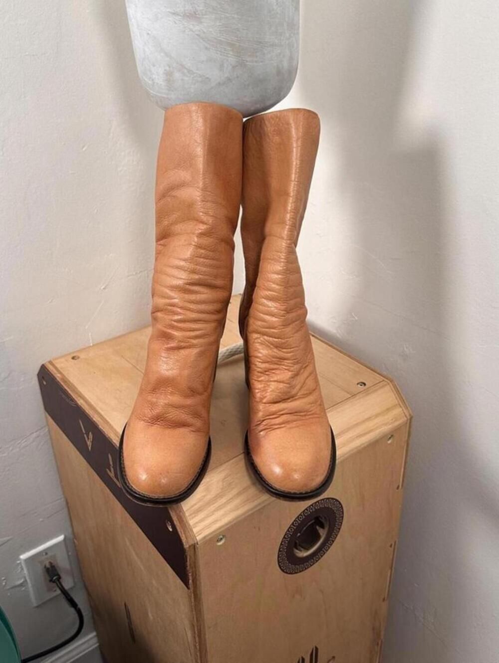 Free People Elle Slouch Soft Leather Back Zipper Stacked Heel Midi Boot 36 - Picture 4 of 15